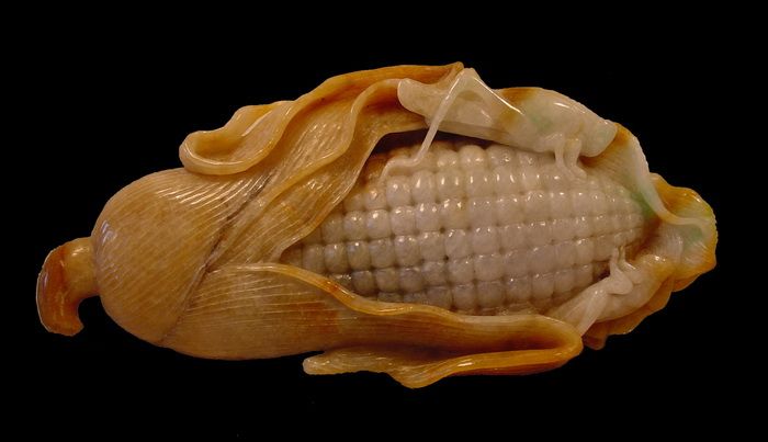 SOLD: Stunningly Lifelike  Ear of Corn: Brown & White Burmese Jadeite