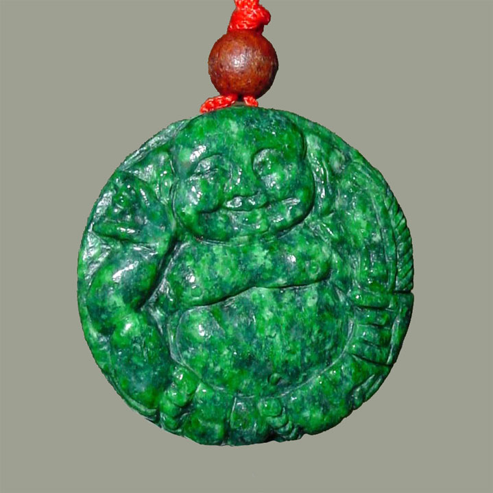 Whimsical  Happy Buddha Round Pendant