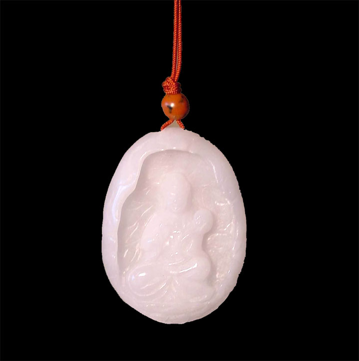 Enchantingly Spiritual Inset Kwan Yim Right Benediction w/ Flower Pendant