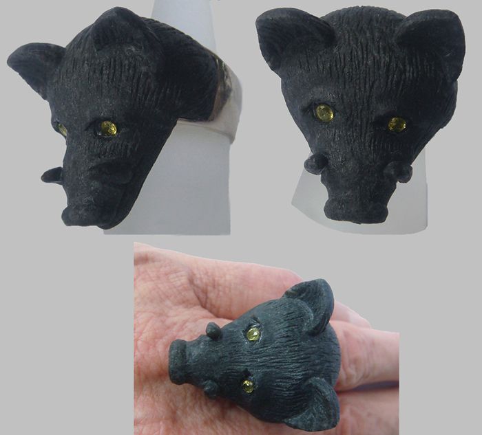 Elegantly Masculine David-Wedd Style Ring: Boar's Head -- Size 9